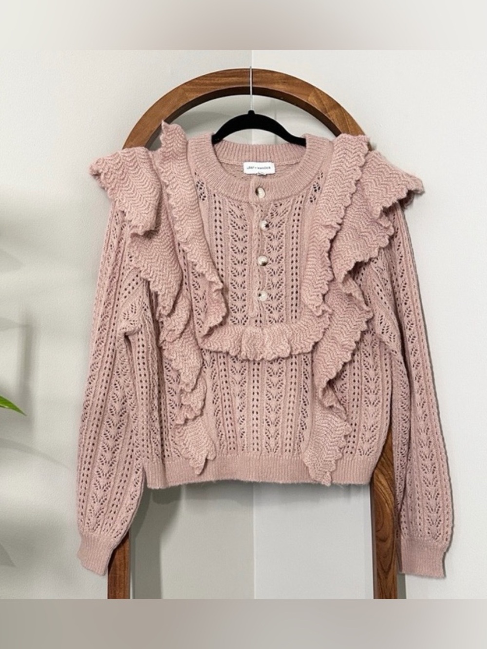 Lost + Wander S/M Pink Ruffle Knit Pullover Sweater Cottagecore Boho